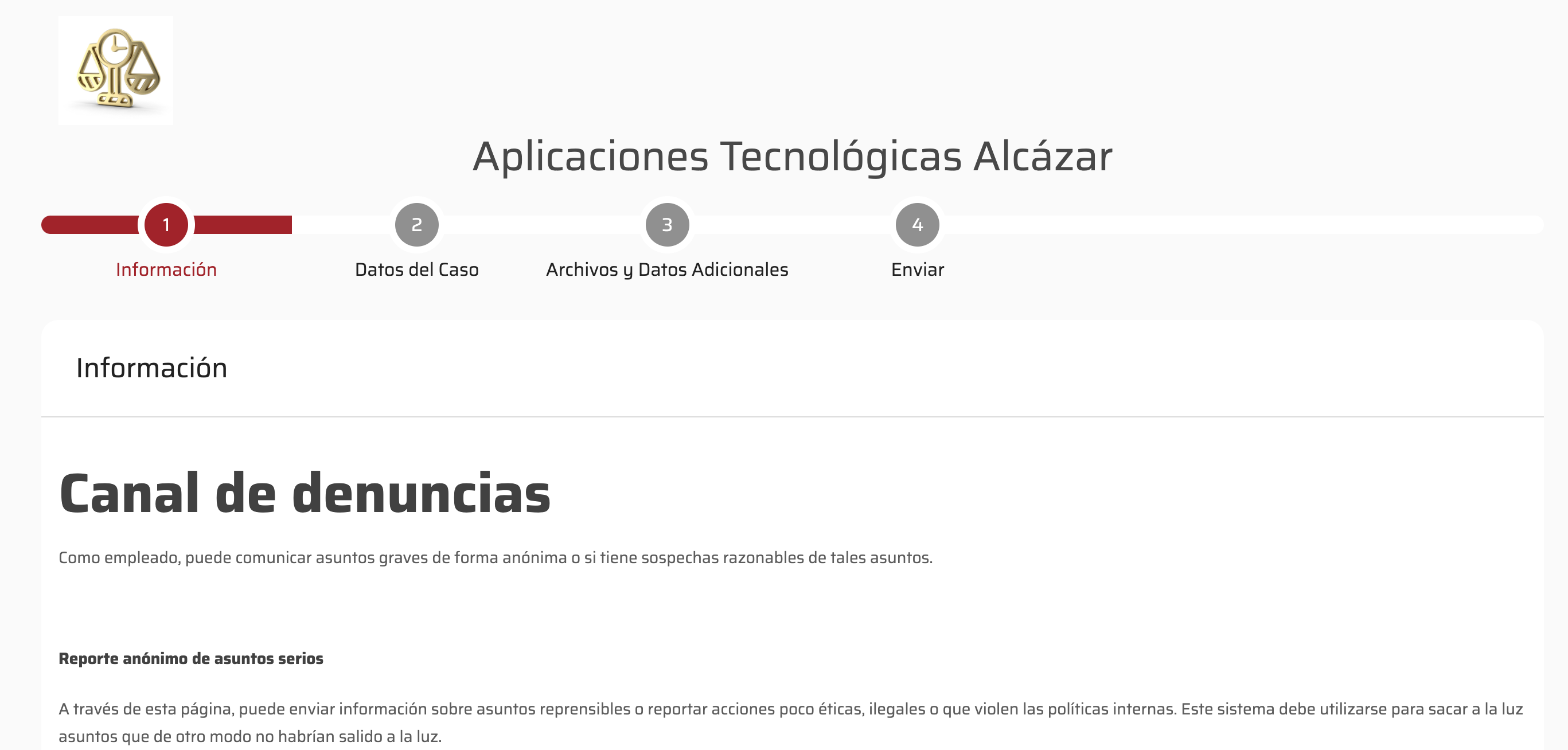 El informante visualiza la informaci&oac&oacute;n relevante de c&oacute;mo ha de reportar su caso (previamente configurada desde el &a&aacute;rea privada del administrador).