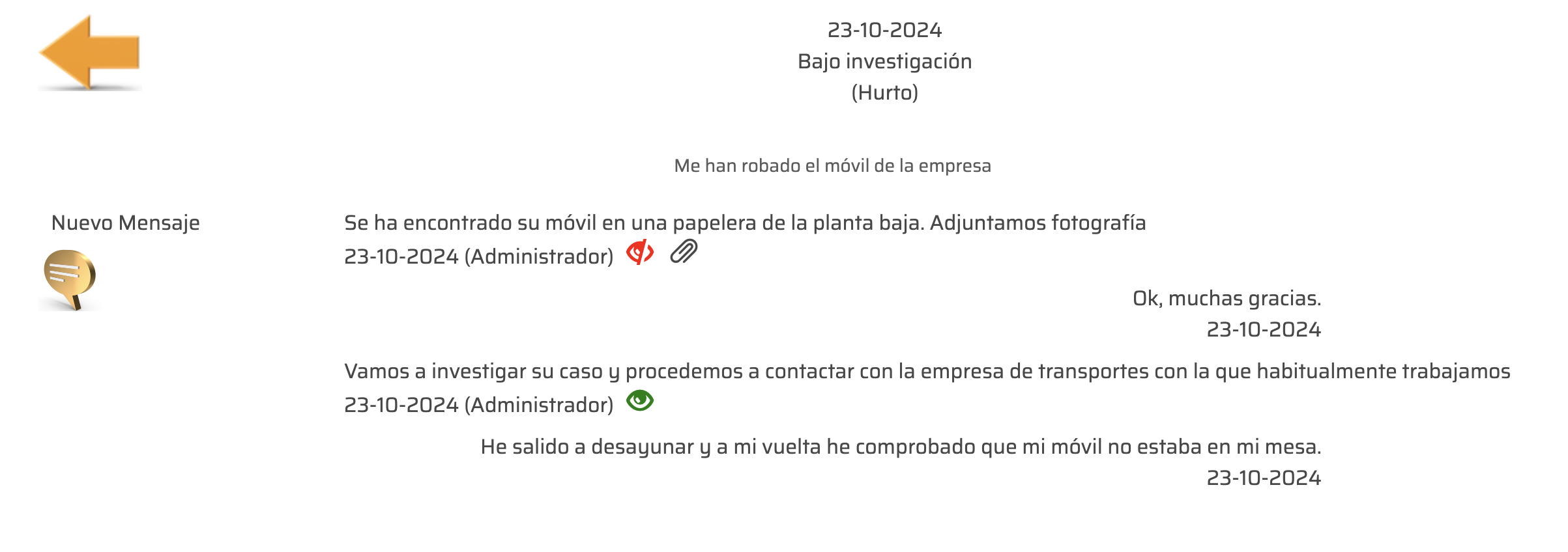 Visualizar&aacute; los mensajes y/o documentos que se han actualizado de su caso y podr&aacute; crear nuevos mensajes o a&ntilde;adir nuevos documentos.